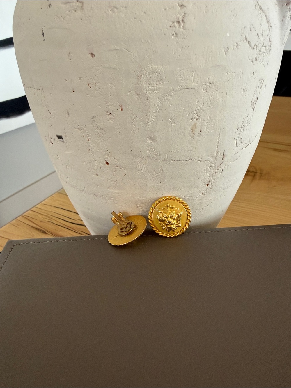 Gold Lion Medallion Button Pair - Women Accessories